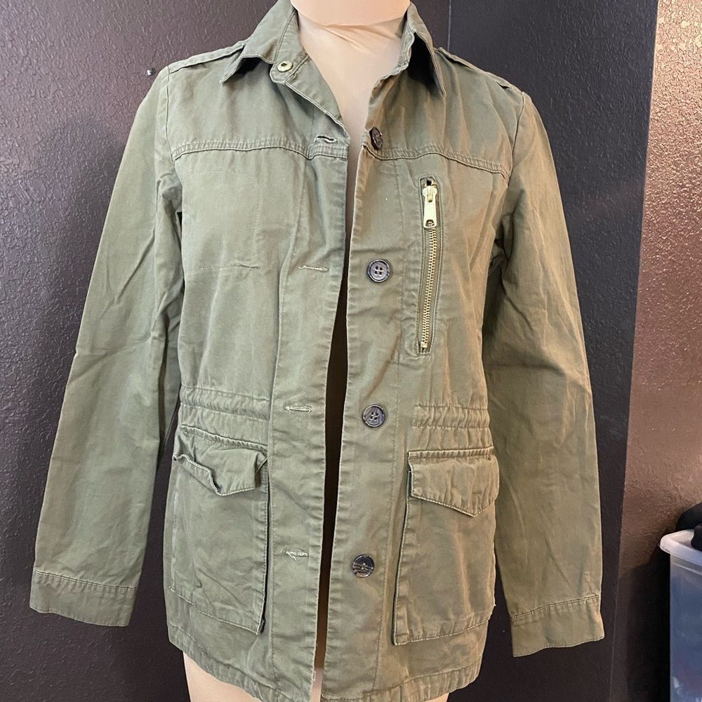 LOVE Tree olive army green button front military style cotton twill jacket